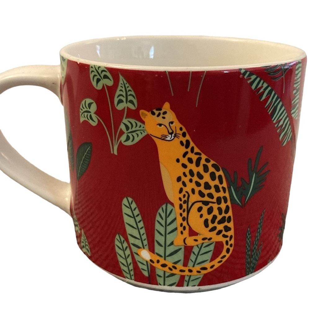 🟢 3/$30 Coco + Lola leopard mug tropical vibes 14 ounces